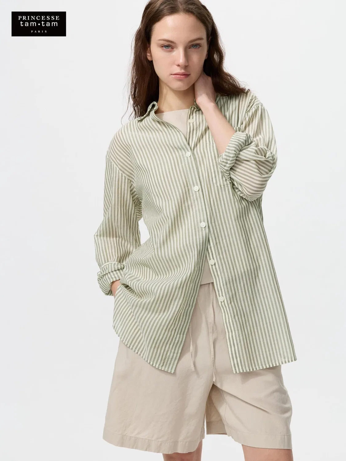 Рубашка Uniqlo Длинная хлопковая, оливковый
