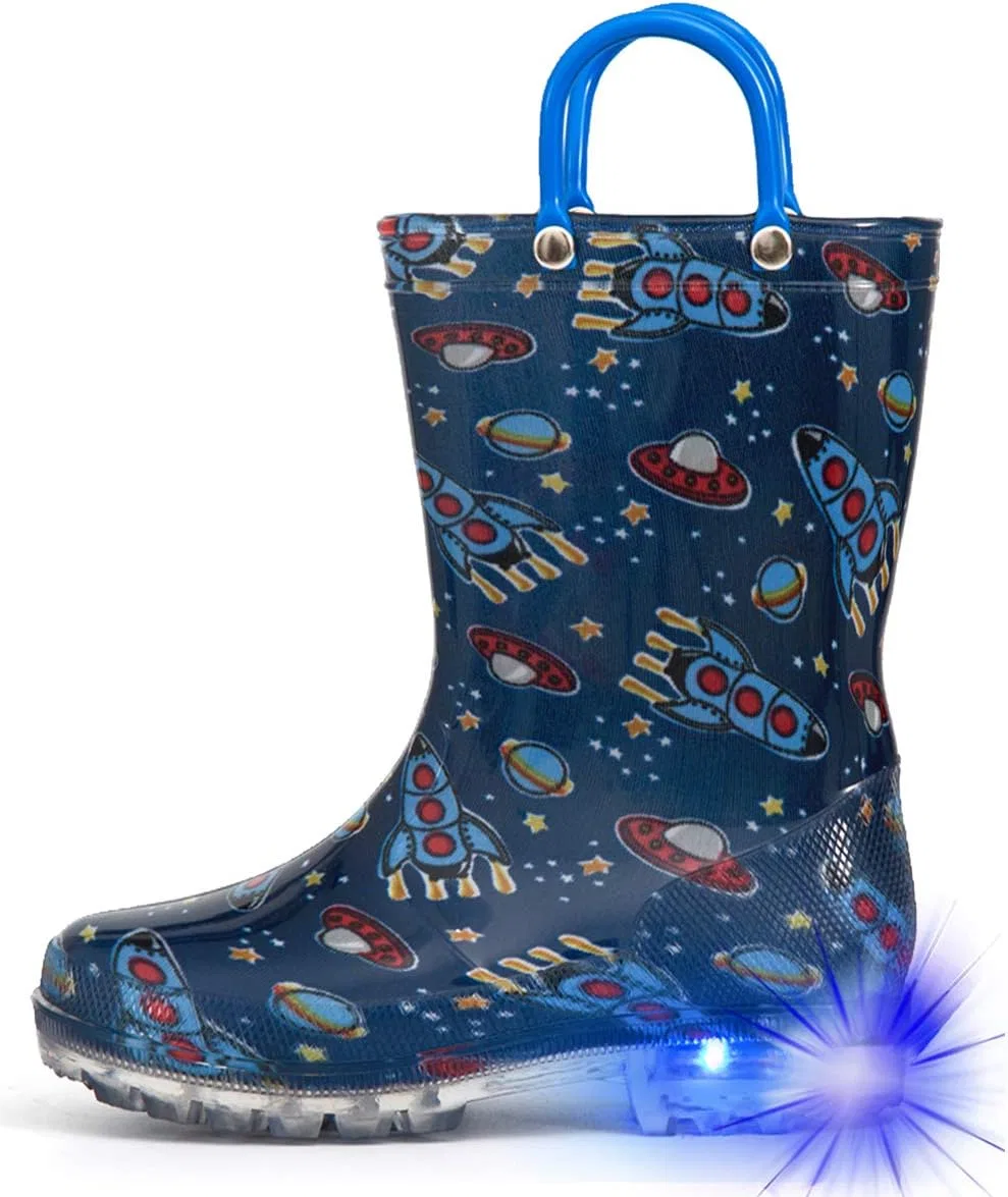Детские сапоги для мальчиков со светящейся подошвой HugRain, Navy Cosmos