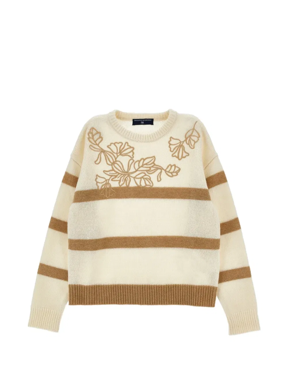 Полосатый свитер с цветочной вышивкой Ermanno Scervino Junior, бежевый