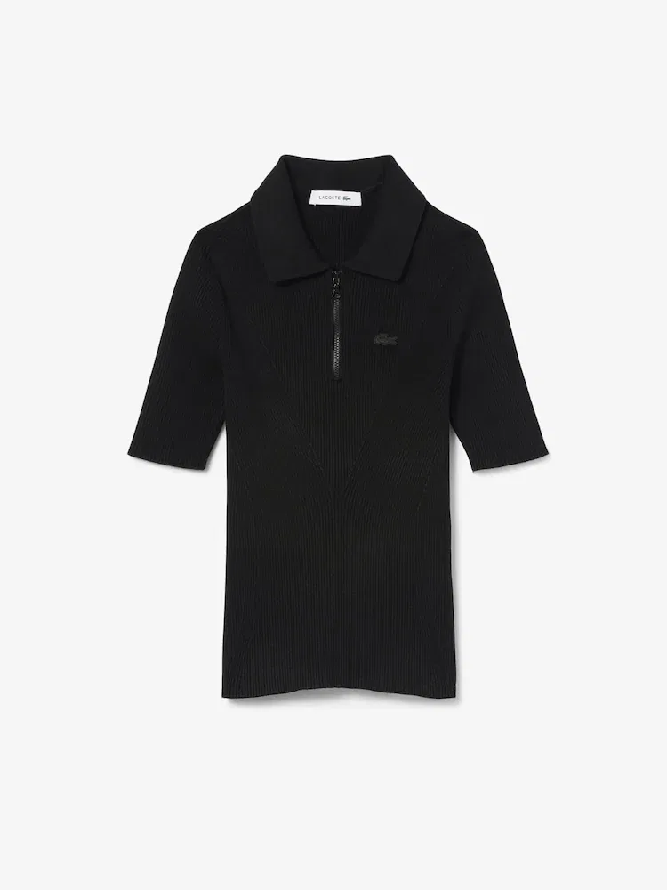 Свитер женский LACOSTE с полузастежкой, 3D плетение, темно-синий — фото 4