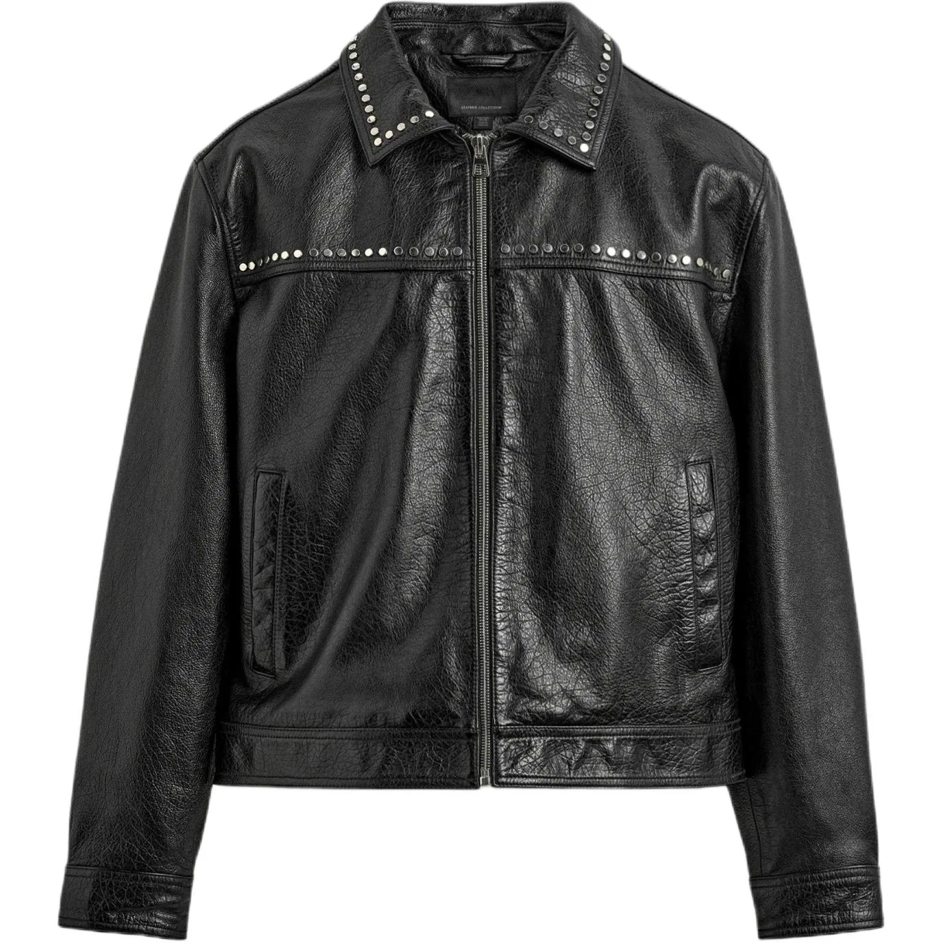Мужская кожаная куртка с лацканами Moderate, ZARA, Black