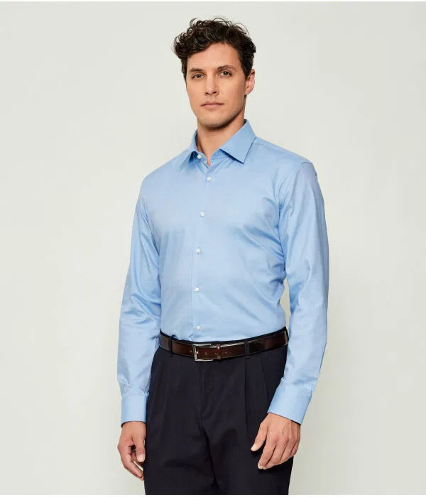 Мужская рубашка slim fit из хлопка с эластаном H-Hank-Kent-C1-214 BOSS, синий