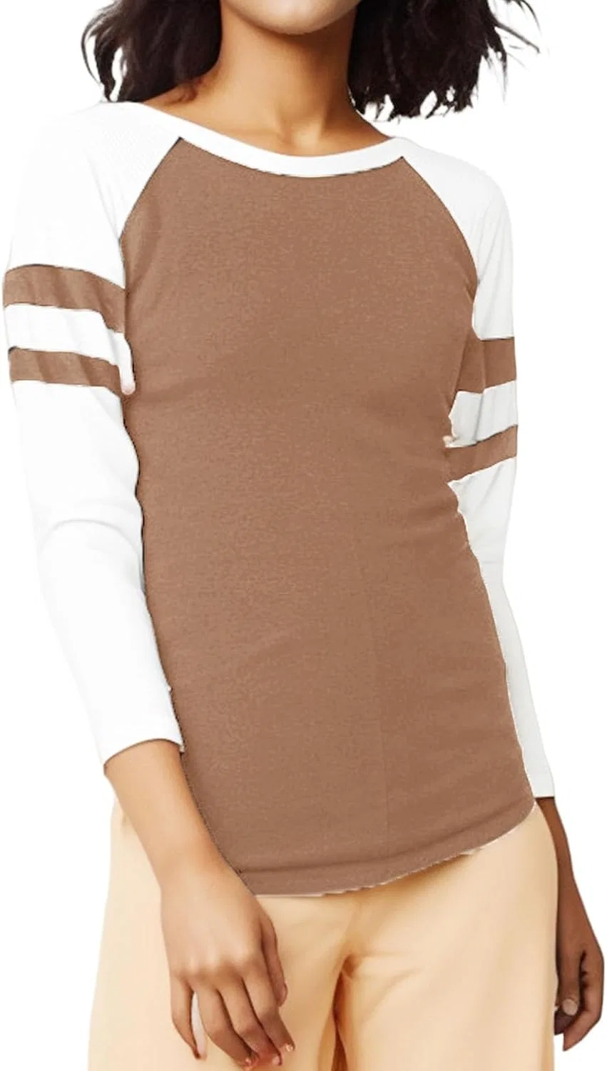 Женская свободная бейсбольная футболка Color Block, Brown