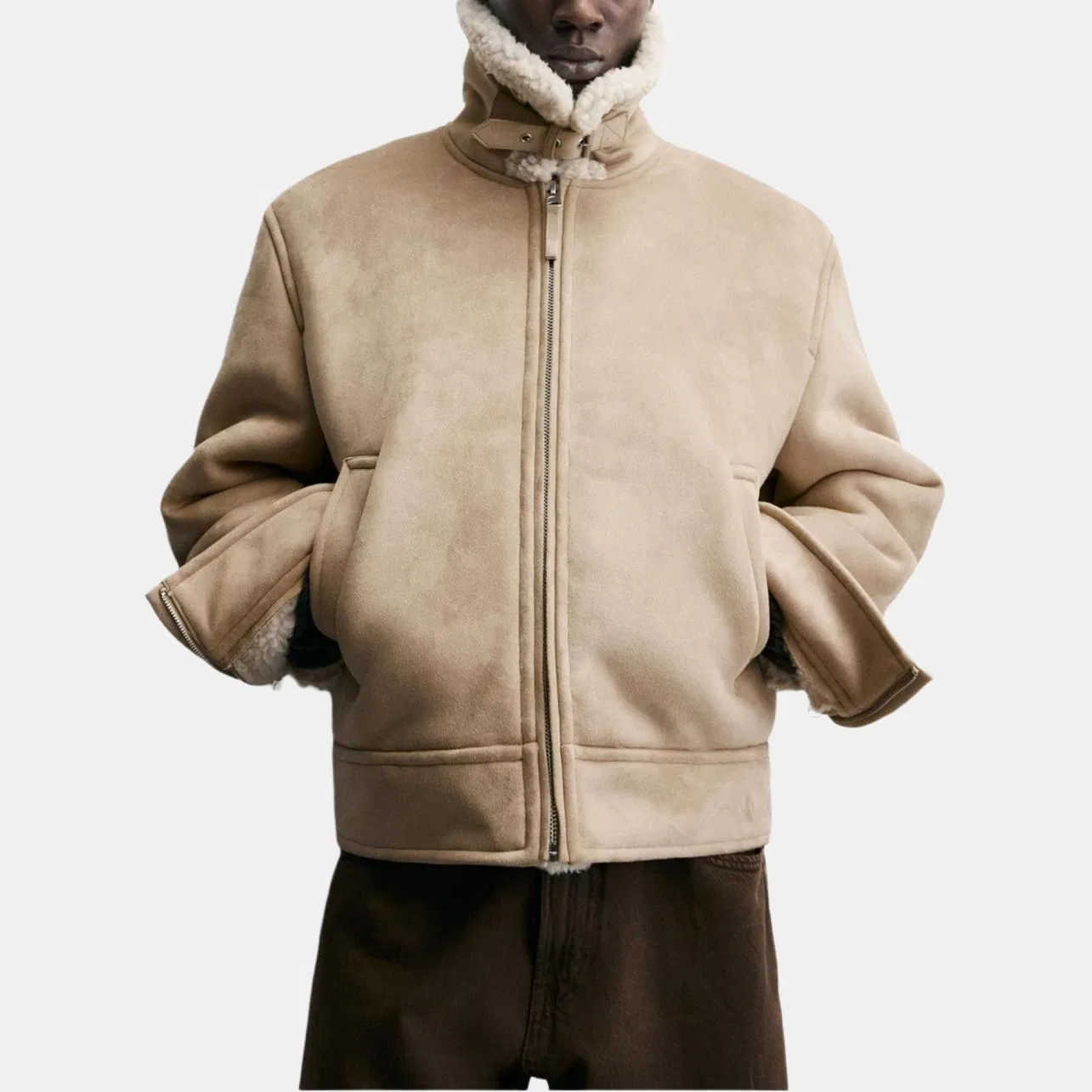 Мужское пальто с лацканами двустороннее Beige ZARA, Beige — фото 4