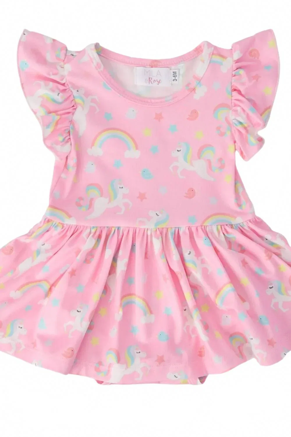 Детский боди-комбинезон для девочек с коротким рукавом и юбкой Little Unicorn Mila & Rose, розовый — фото 2
