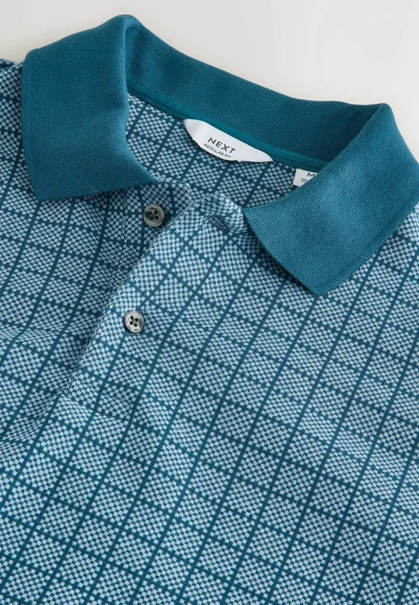 Поло с рисунком в клетку Pattern polo shirt Next Check, синий — фото 2