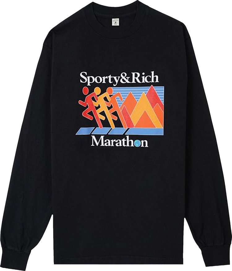 Футболка Sporty & Rich Marathon Long-Sleeve T-Shirt 'Black', черный - фото