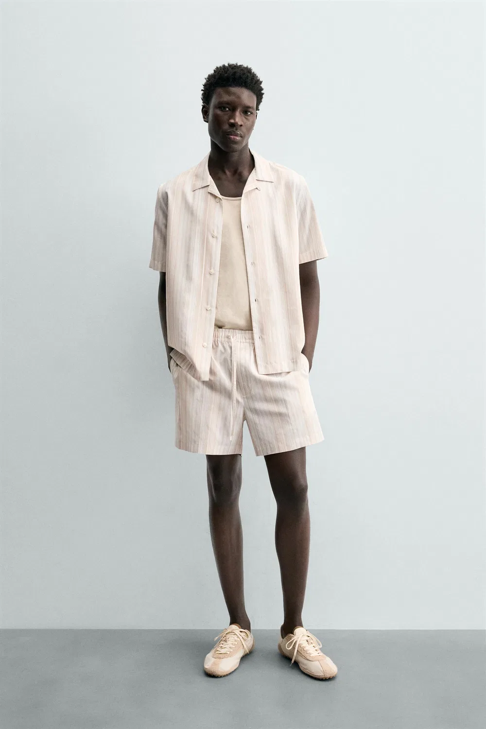 Рубашка в полоску стандартного кроя ZARA, Light beige