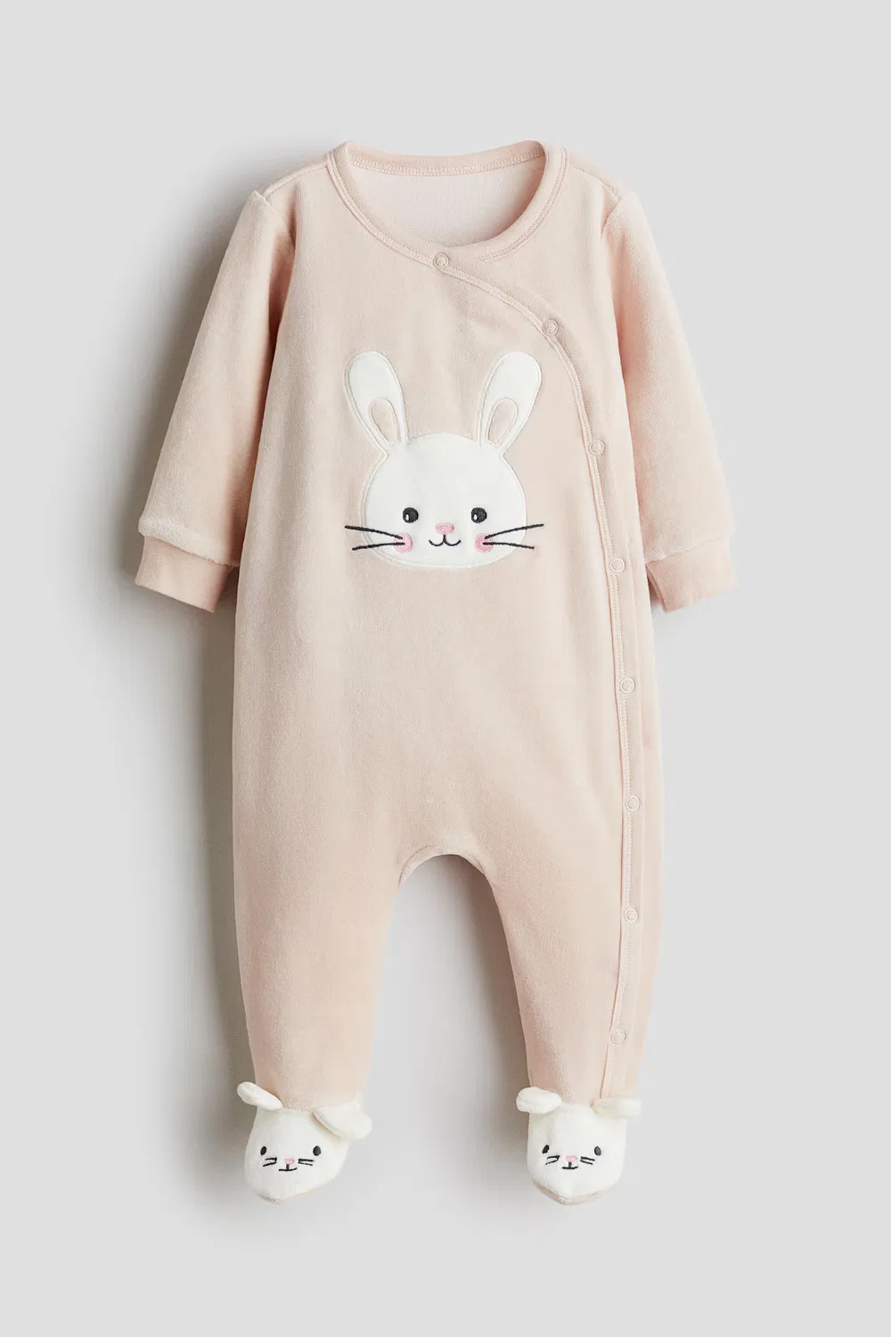 Велюровая пижама с ножками H&M, Helles Mattrosa/Kaninchen