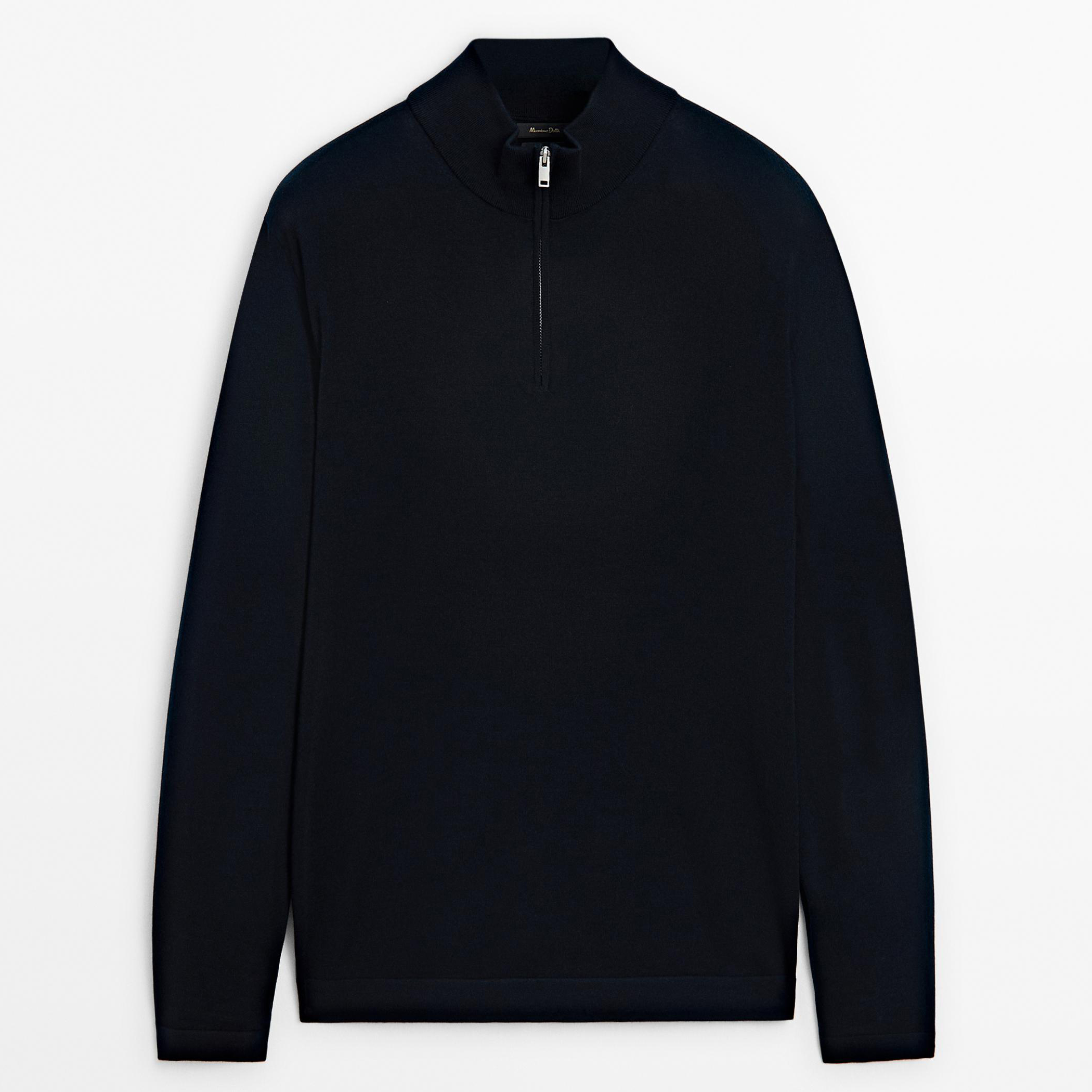 

Свитер из 100% мериносовой шерсти с застежкой-молнией Massimo Dutti, синий