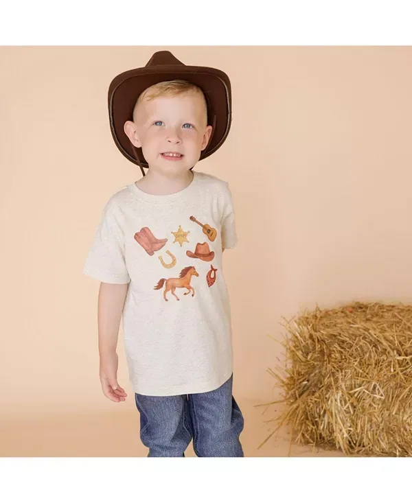 Детская футболка для мальчиков с принтом Western Cowboy Sweet Wink, Natural Heather — фото 2