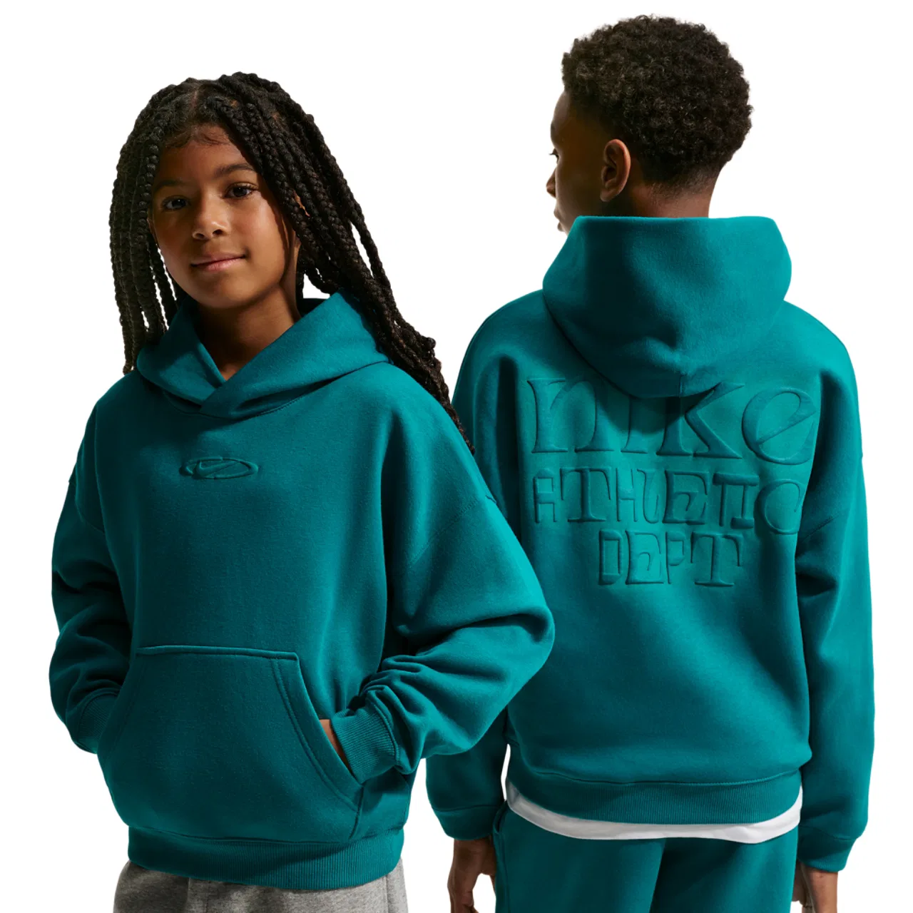 Детское худи оверсайз с принтом Nike NSW Club Fleece OS Hoodie, Bright Spruce Bright Spruce Energy — фото 3