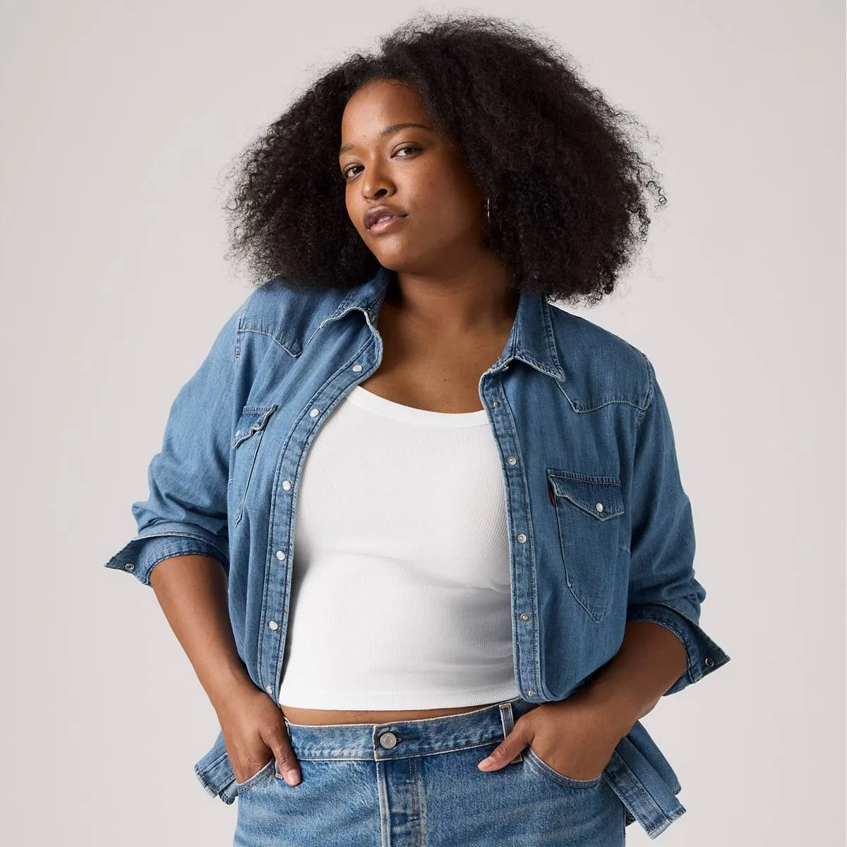 Классическая рубашка в стиле вестерн (большой размер) Levi's, Mighty Fine - Medium Wash