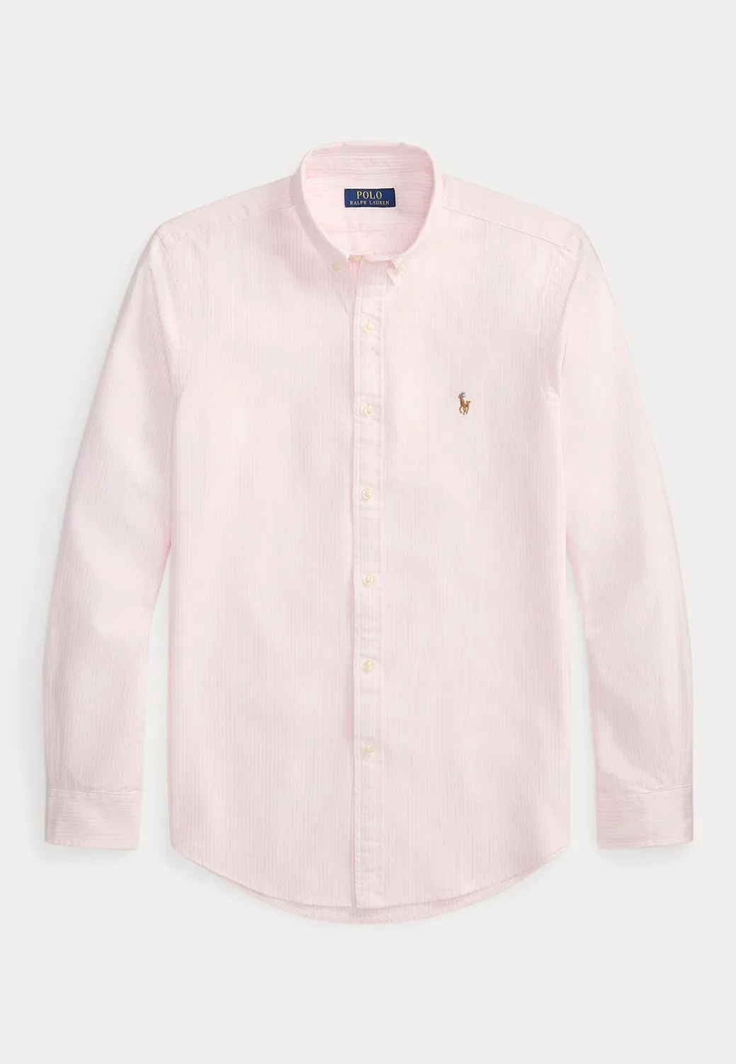 Приталенная полосатая рубашка-оксфорд - рубашка Polo Ralph Lauren, Carmel Pink/White — фото 4