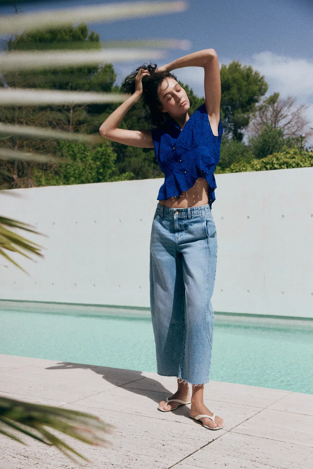 Топ с ажурной вышивкой ZARA, Cobalt