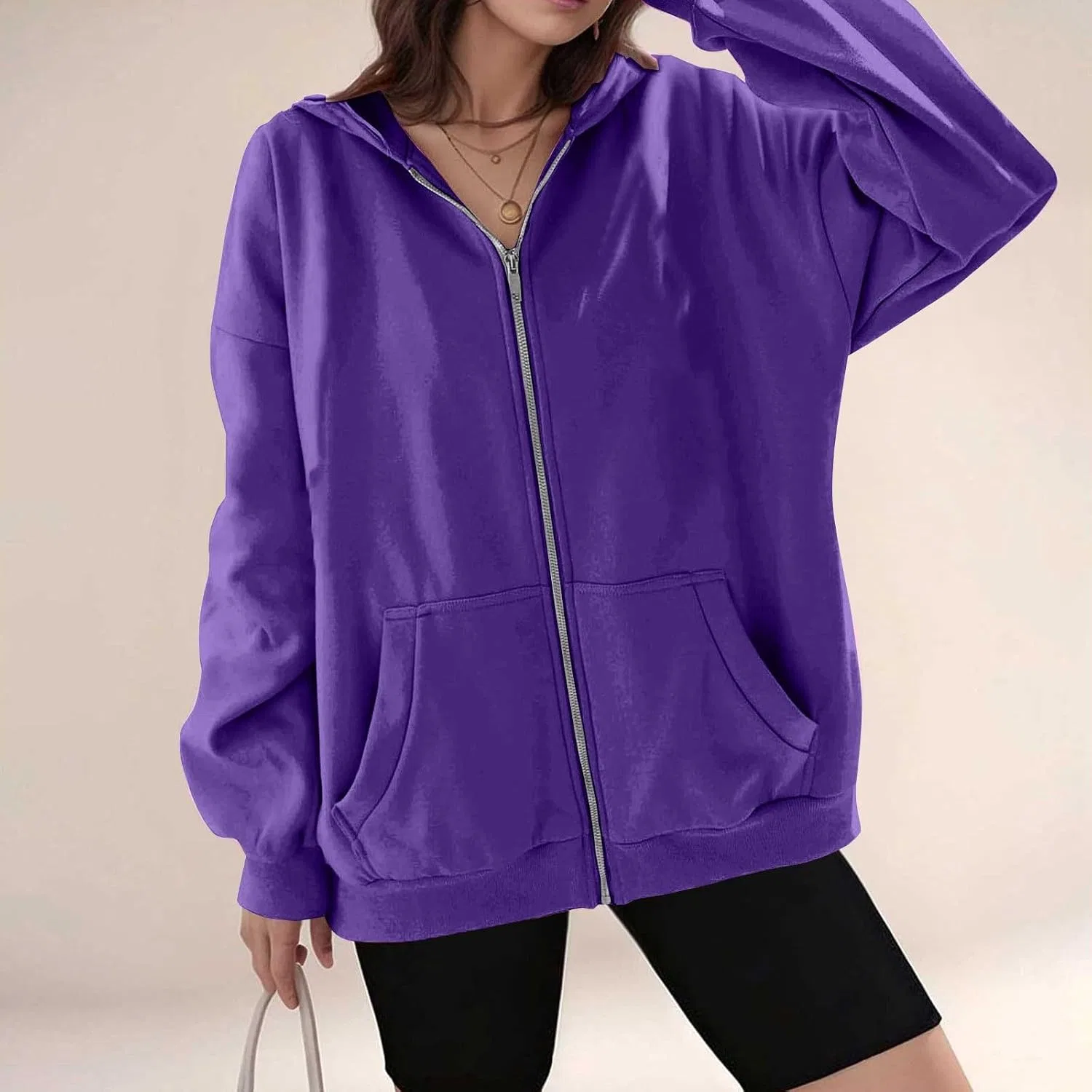 Женский свитшот с длинным рукавом, на молнии, 1c-purple — фото 2