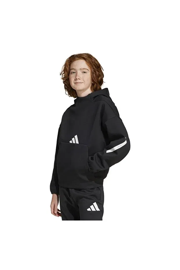 Детское худи для девочек хлопковое Adidas, Black / White — фото 2
