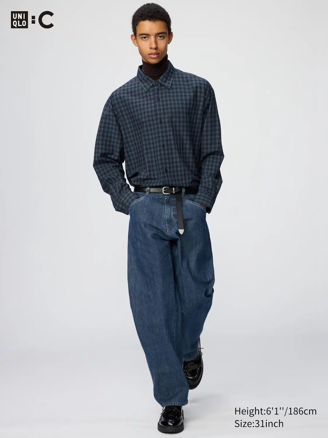 Джинсы Uniqlo, бочкообразный крой, синие