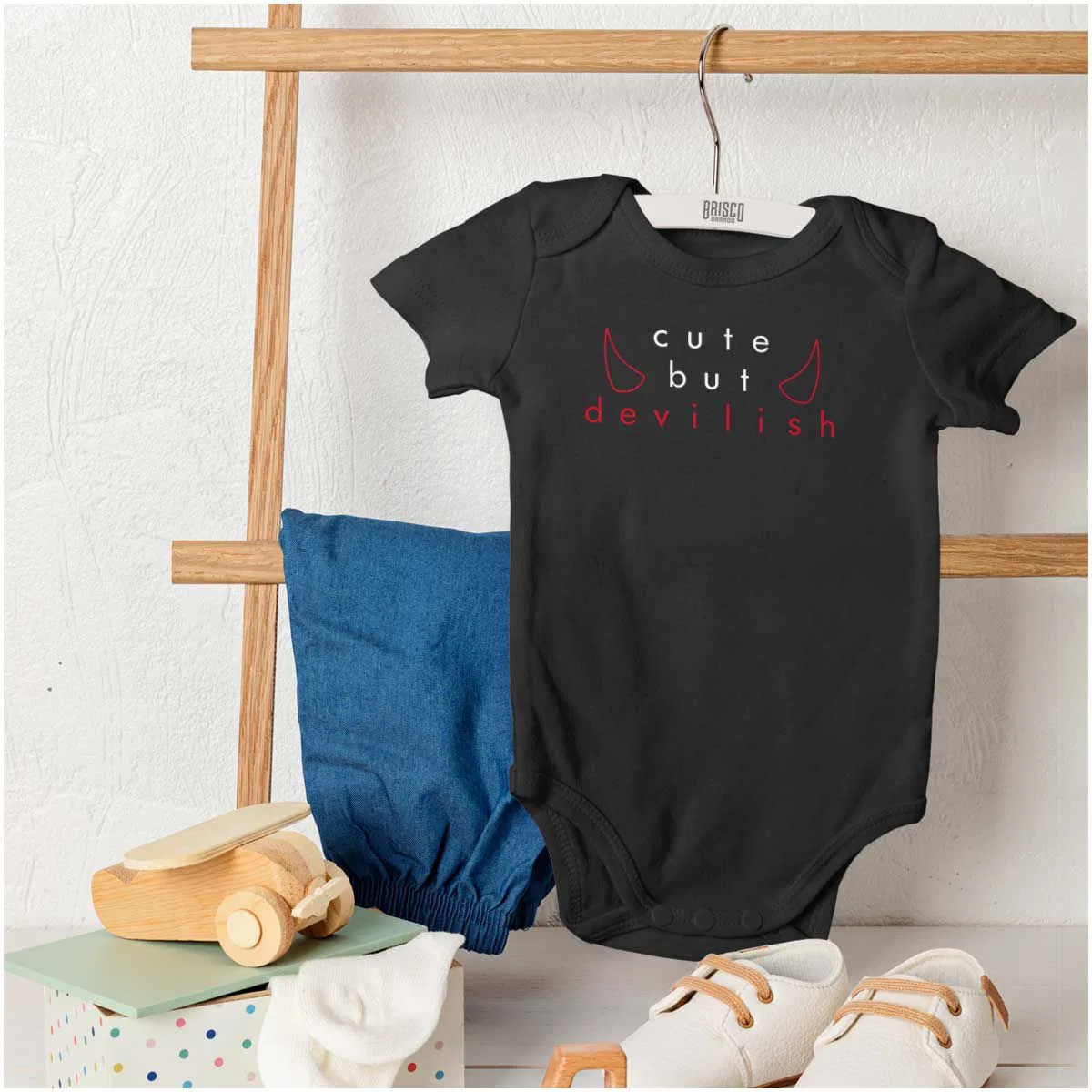 Детское боди для девочек с принтом Funny Sarcastic Cute But Devilish Brisco Brands, Black — фото 4