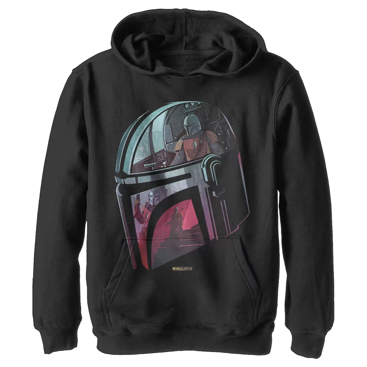 Детский худи с принтом Helmet Reflection Star Wars The Mandalorian Star Wars, Black