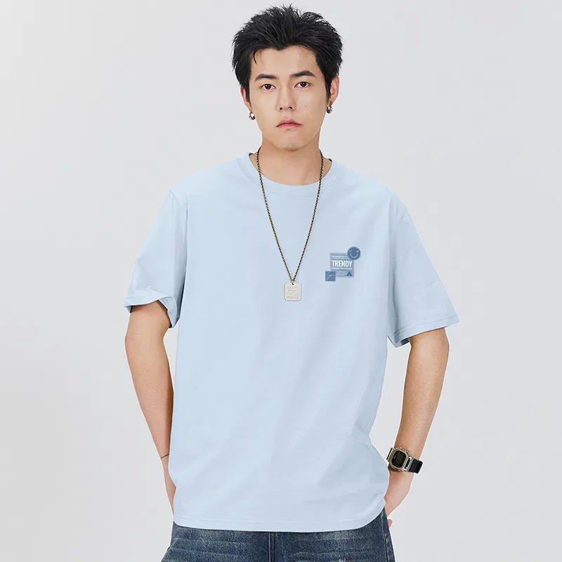 Детская футболка с принтом Smiley Face Label Chest Logo MINISO, Heather Gray — фото 4