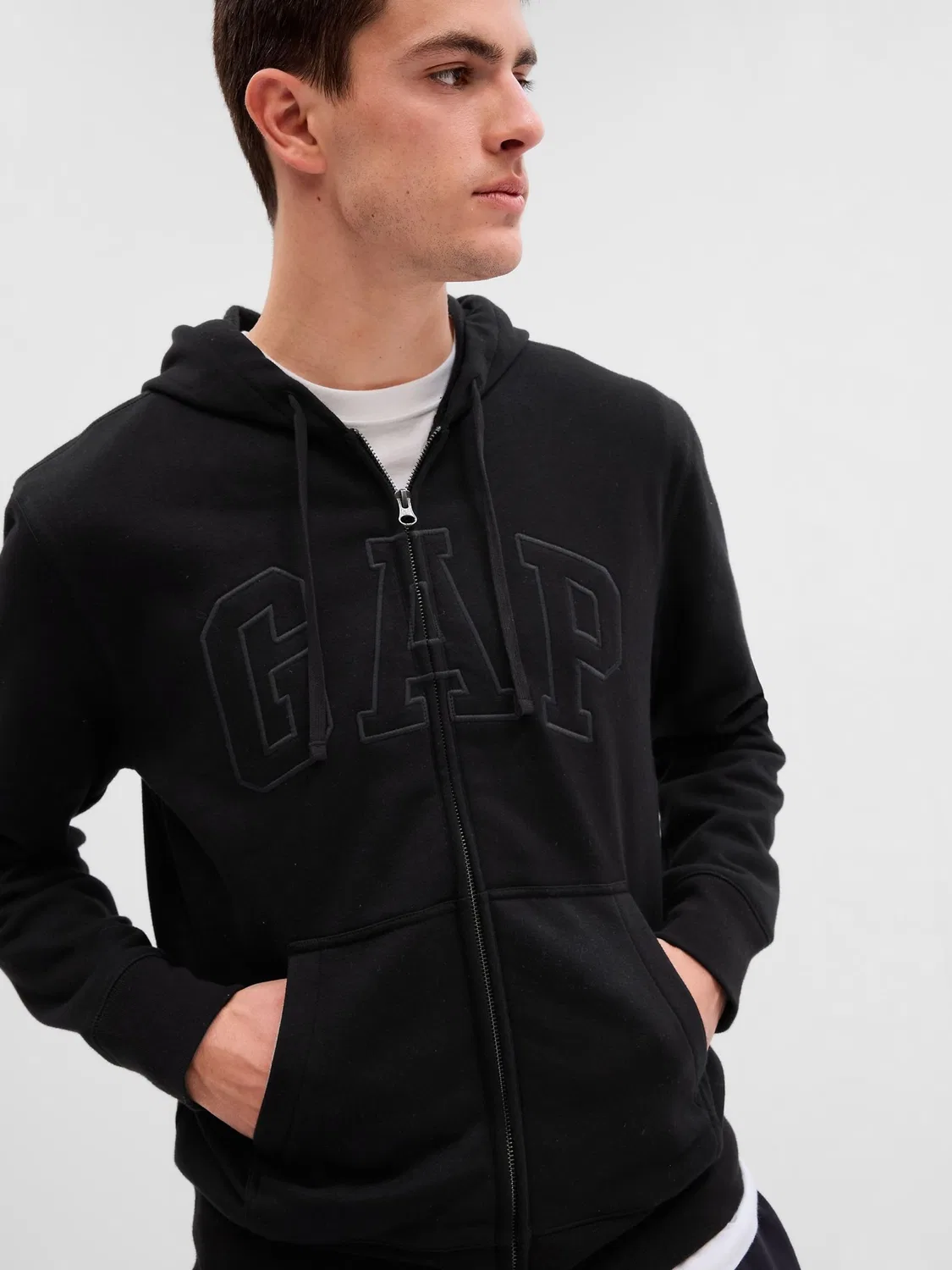 Худи Gap Black Zip Through Logo Fleece Lined Hoodie, черный — фото 4