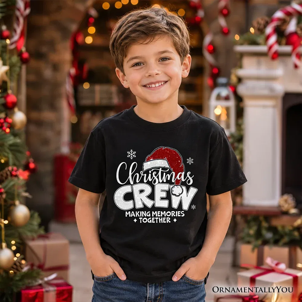 Детская футболка с принтом Christmas Crew Youth T-Shirt Festive Santa Hat Tee OrnamentallyYou, черный