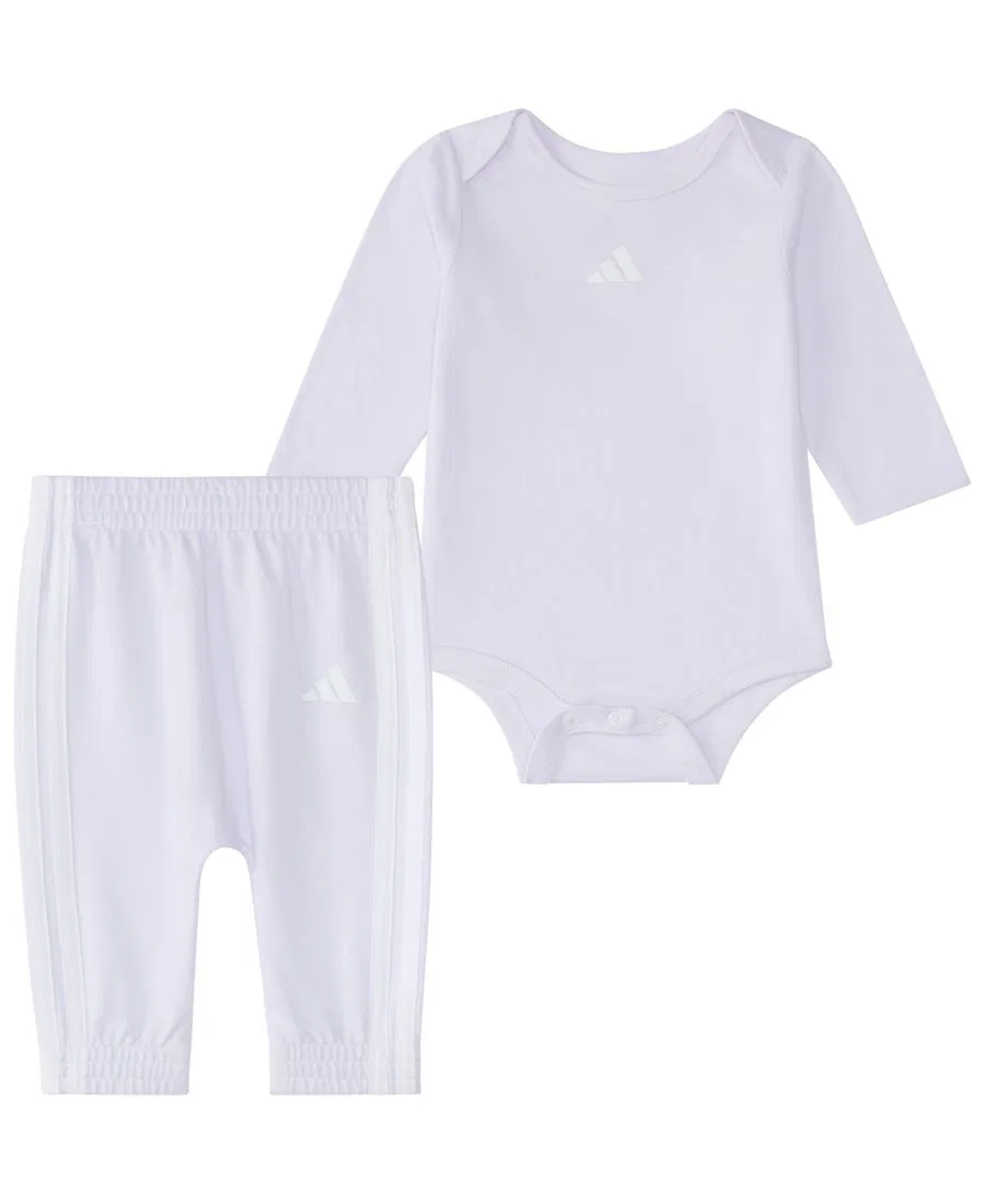 Комплект боди и брюк с длинным рукавом, с принтом adidas, Light Purple