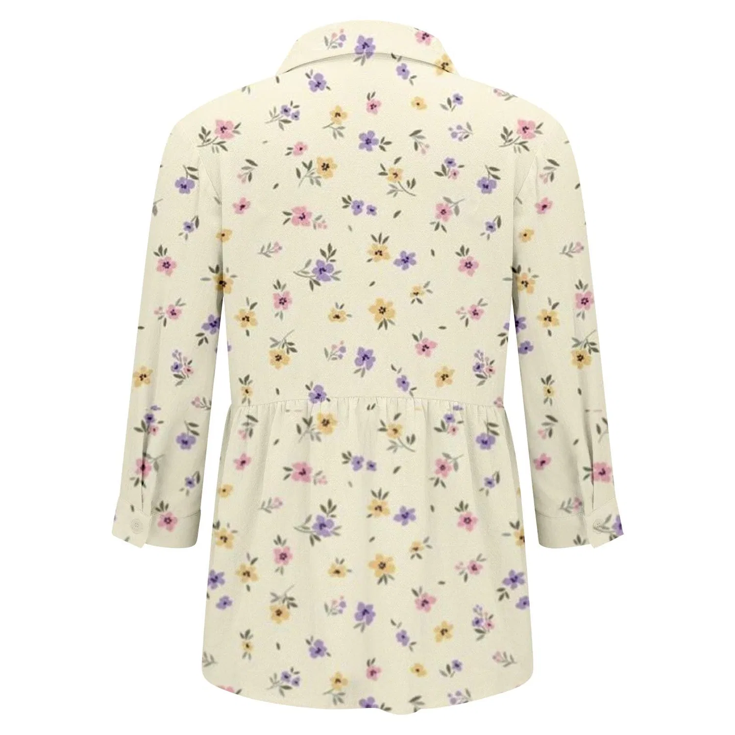 Женская блуза с V-образным вырезом, с принтом в горошек, Classic Polka Dot Collar, Floral-10 — фото 4