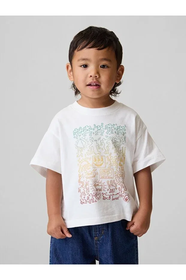 Детская футболка для мальчиков с принтом Keith Haring Graphic Printed, Gap, White-001
