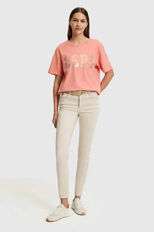 Женская хлопковая футболка с круглым вырезом U.S. Polo Assn., Coral — фото 4
