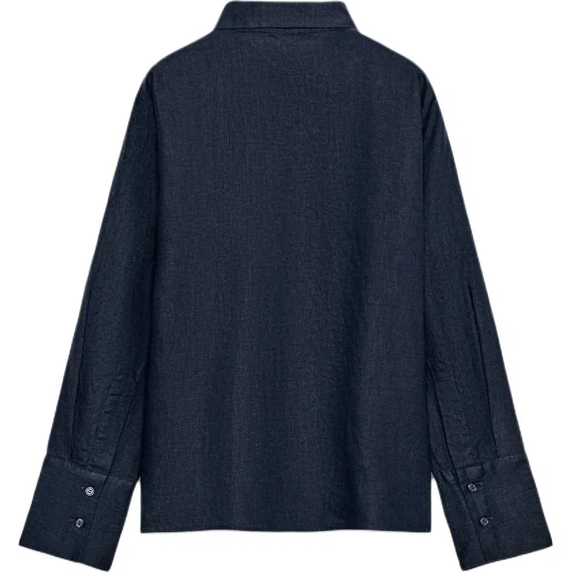 Женская рубашка с лацканами прямого кроя Sea Blue ZARA — фото 3