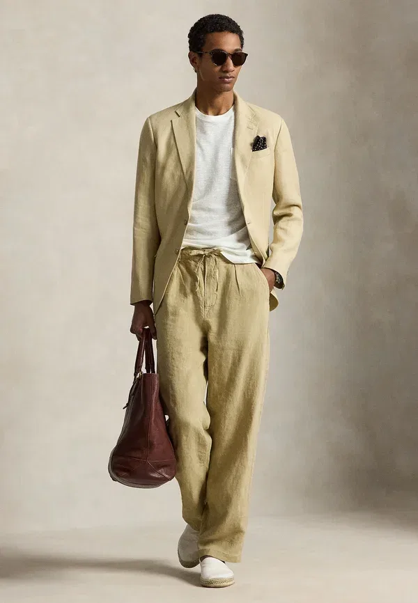 Брюки из льна, свободный крой, Lateef, Polo Ralph Lauren, coastal beige, бежевый — фото 2