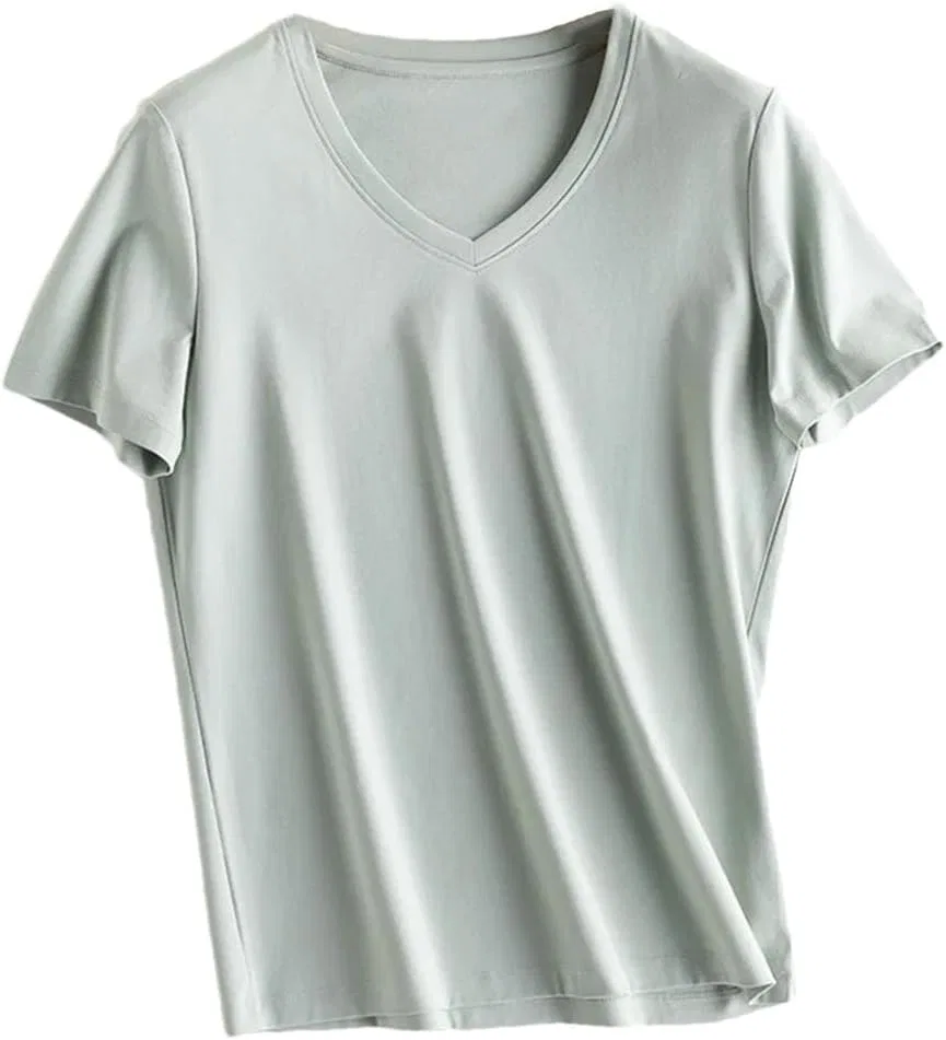Женская классическая футболка из хлопка с шелком, Light En8 V Neck