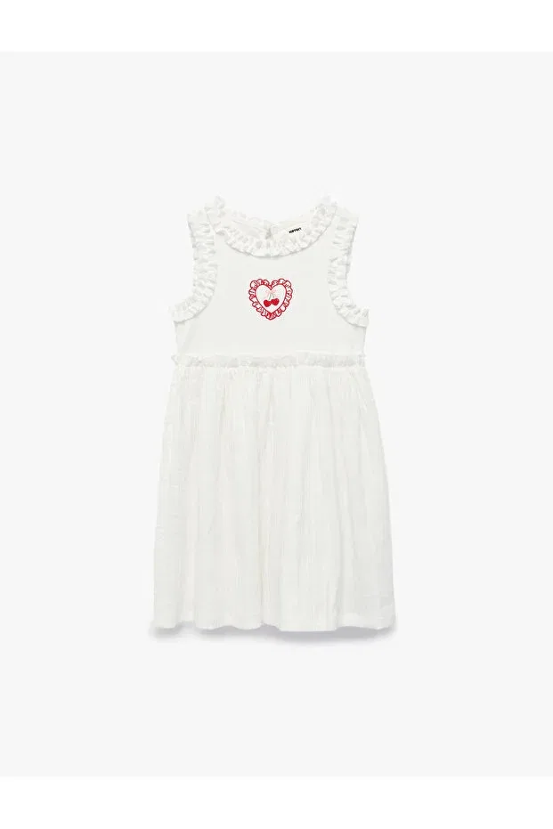 Детское платье для девочек хлопковое Cherry and heart print cotton a-line ruffle dress Koton, Ecru