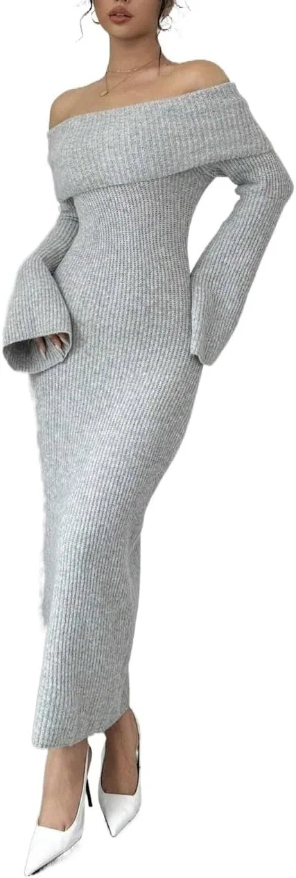 Женское повседневное платье с длинным рукавом Solid Color, Gray