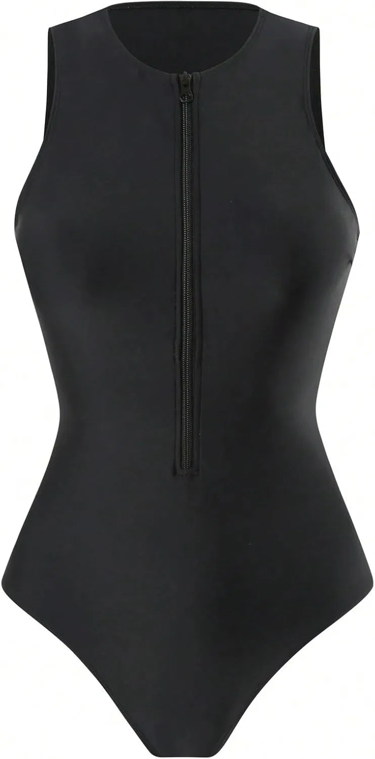 Женский цельный купальник с застежкой-молнией Summer Monokini, Black — фото 3