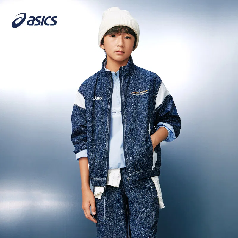 Детское верхнее изделие для школы с воротником-стойкой, Stand Collar Thin, ASICS, Blue 5000 — фото 3