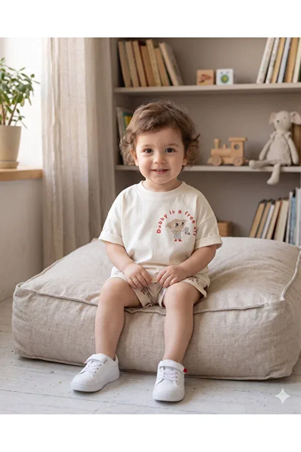 Детская футболка для девочек с принтом Harry Potter Dobby Printed Oversize Babytex, Ecru — фото 2