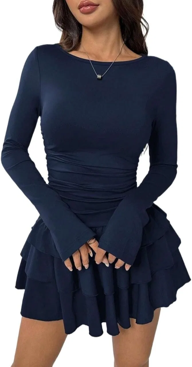 Женское мини-платье с рюшами A Line, Royal Blue