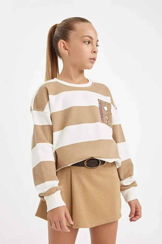 Детские свитшот для девочек с вышивкой Defacto, Beige-Bg739 — фото 4