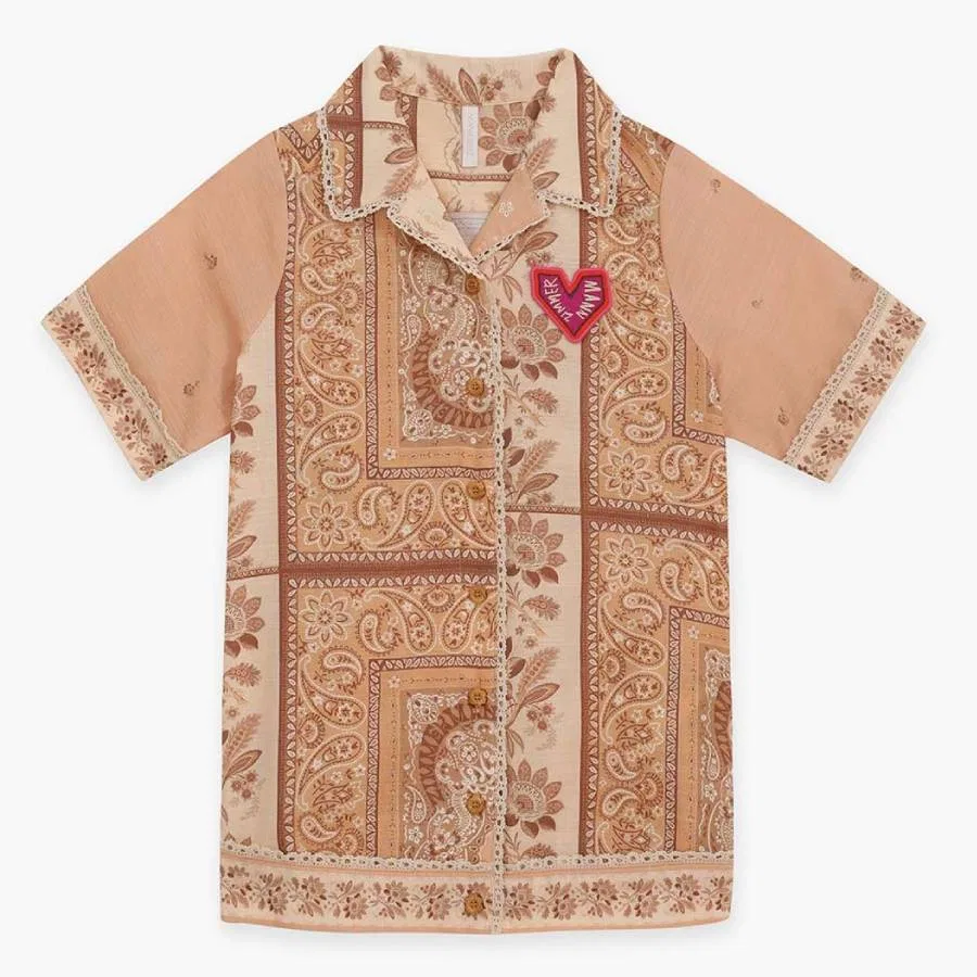 Платье из хлопка с воротником и коротким рукавом Kids Lucky Shirt Dress Zimmermann, Orange