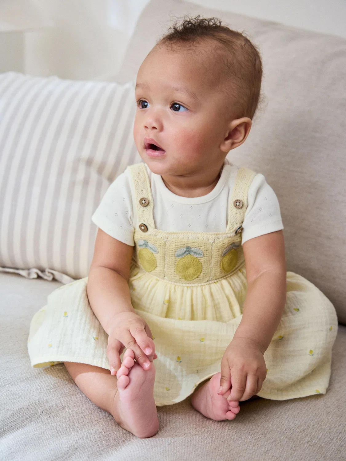 Комплект пинетки и боди с кружевным фартуком, Yellow Lemon Crochet Next, желтый