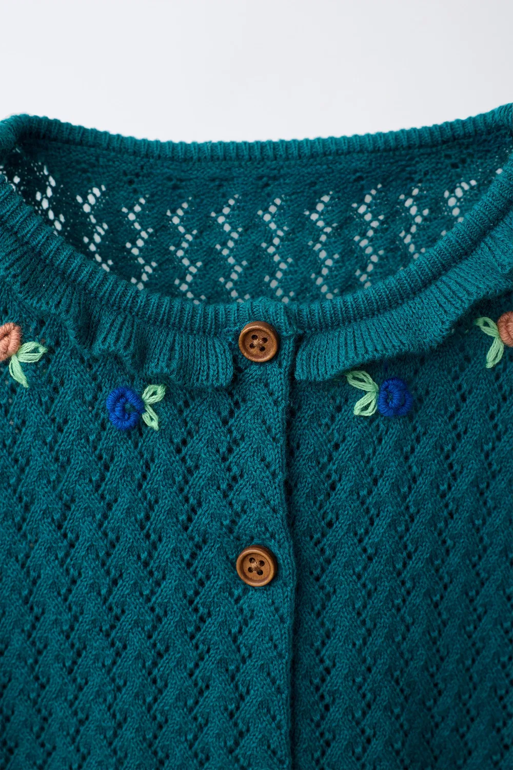Кардиган из хлопка и льна с оборками и вышивкой. ZARA, Duck green — фото 3