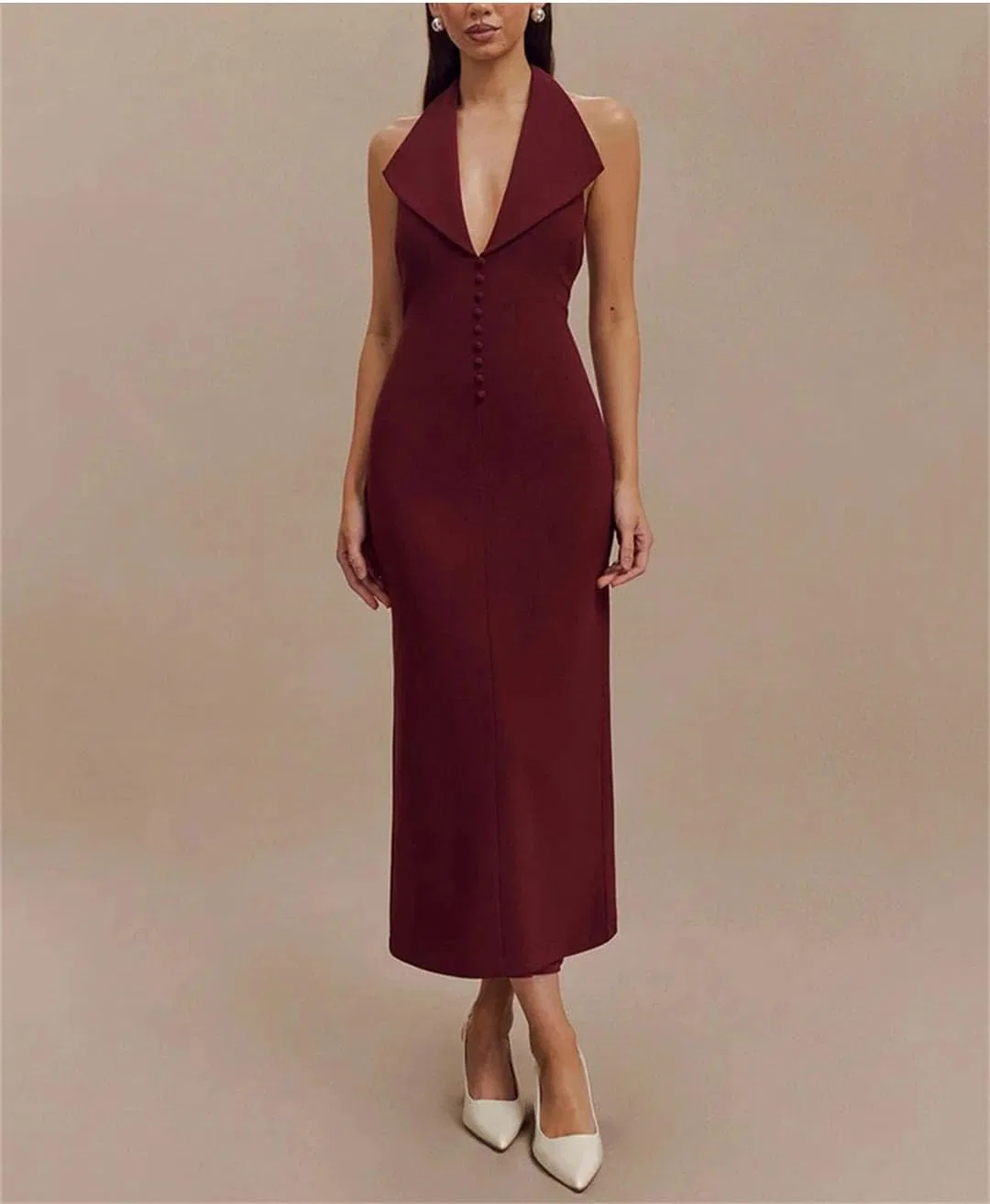 Женское облегающее платье с глубоким V-вырезом и открытой спиной Bodycon, Black — фото 2