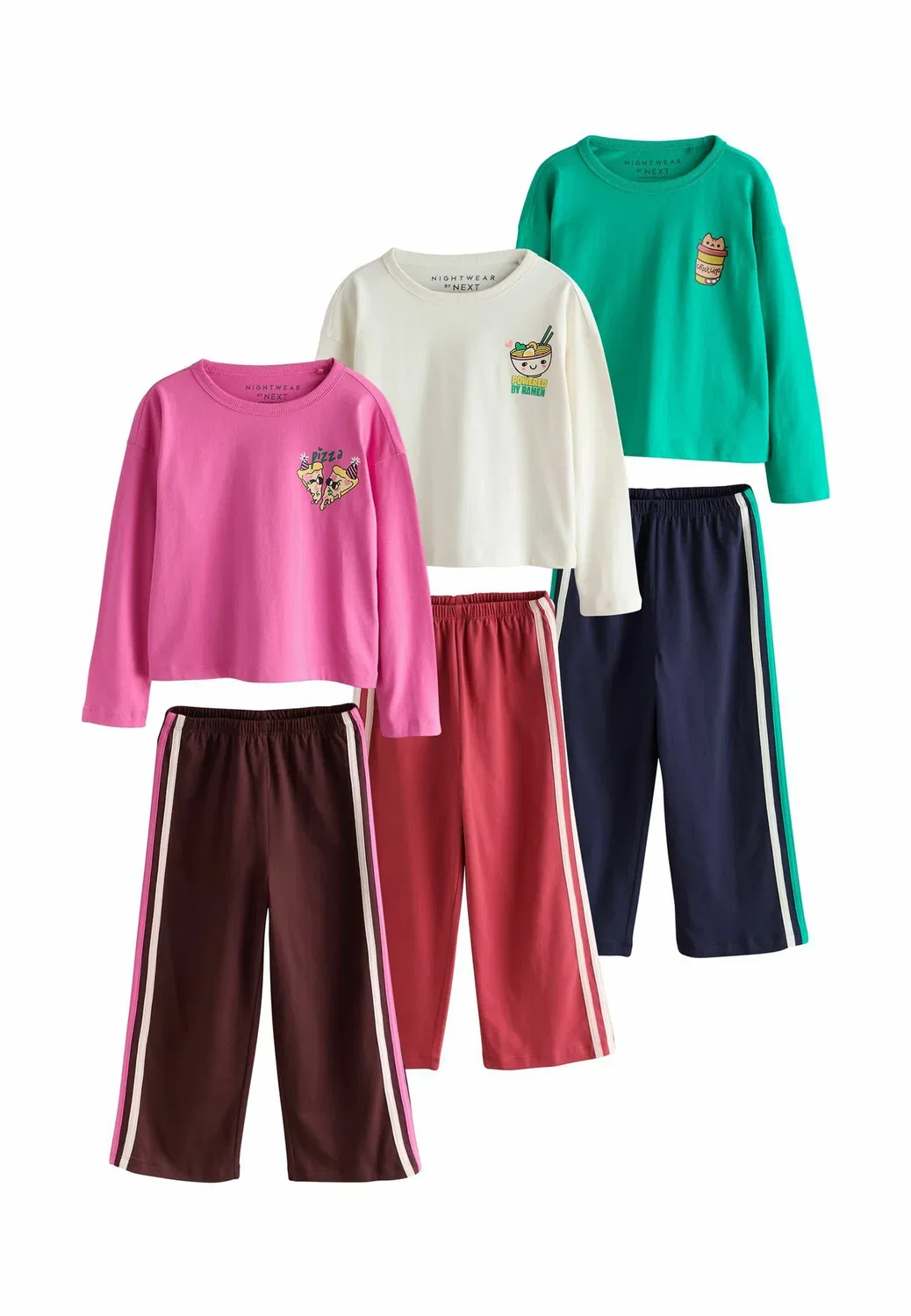 Комплект из 3 пижамных комплектов: широкая пижама с длинными штанинами Next, Green Pink