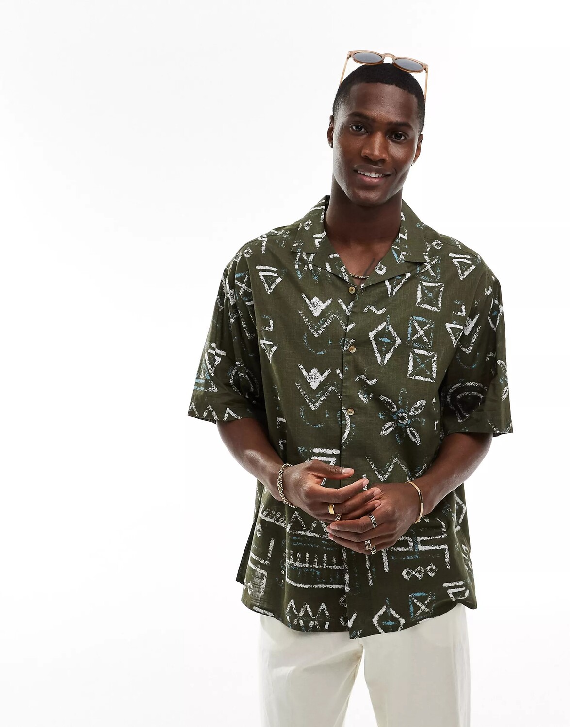 

Рубашка Asos Design Oversized Revere In Abstract Pattern, хаки