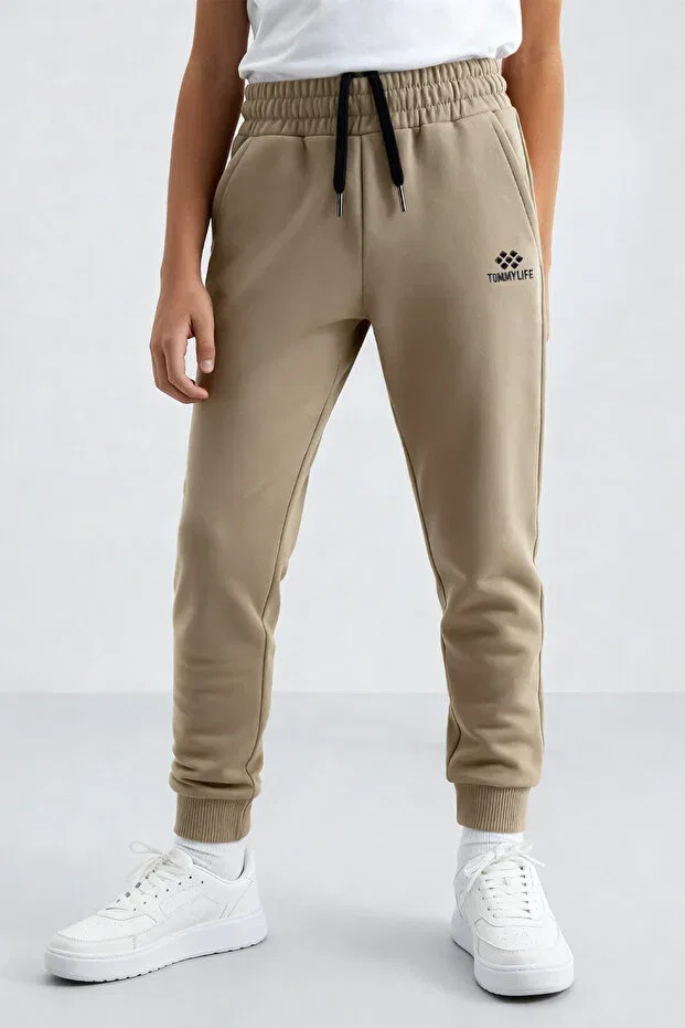 Детские спортивные штаны для девочек с манжетами Tommy Life, Dark Beige — фото 4