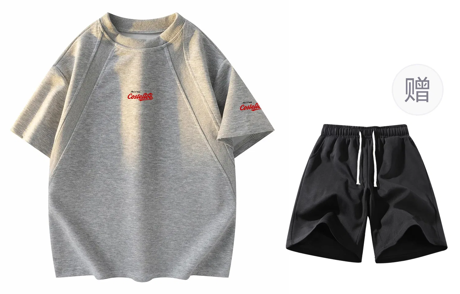 Детская футболка с круглым вырезом, средней посадки, Paul Costelloe, Gray Red/Black