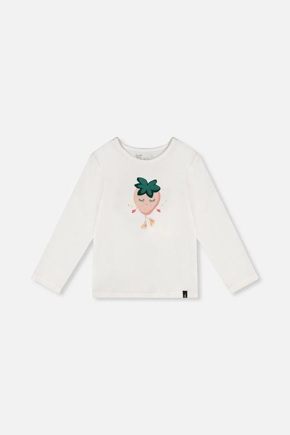 Детская футболка для девочек с длинным рукавом с принтом Strawberry Deux par Deux, Off-White